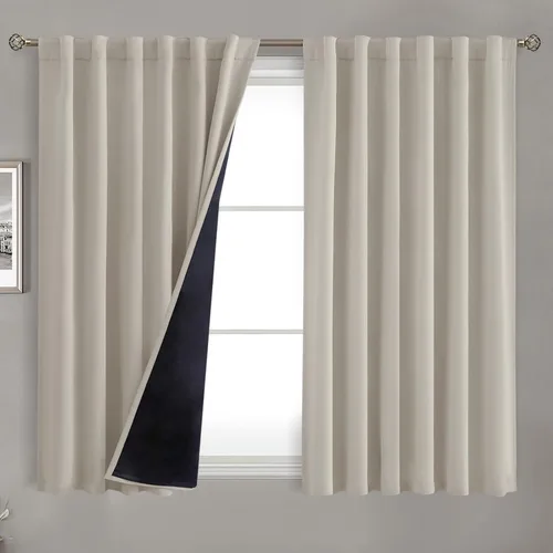 Vista 25 de BGment Cortinas 100% opacas beige de 63 pulgadas de largo con forro aislante térmico, bolsillo para varilla y lengüeta trasera de doble capa