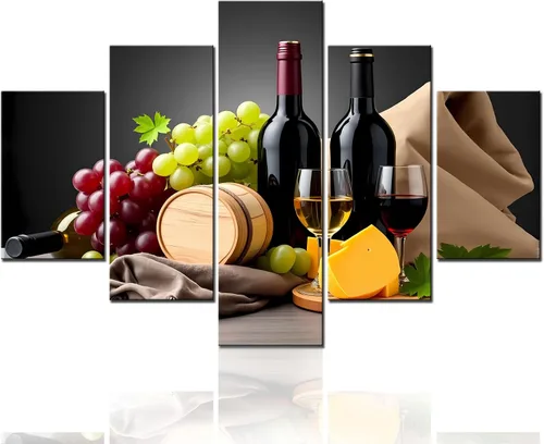 Vista 28 de TUMOVO - 5 cuadros de vino tinto con impresión de alta definición sobre lienzo.
