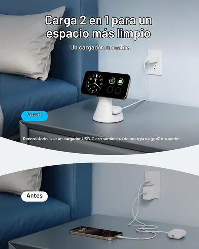 Vista 3 de Anker Soporte de carga 2 en 1 compatible con MagSafe, cargador inalámbrico iPhone 16, certificado Qi2 de 15 W, ultra rápido, ajustable y súper