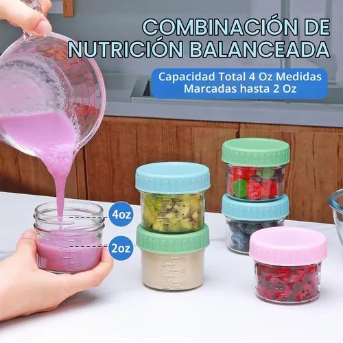 Vista 4 de Accguan - Paquete de 6 recipientes de vidrio para almacenamiento de alimentos para bebés, tarros de comida para bebés de 4 onzas