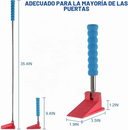 Vista 2 de Remedic Juego de 2 topes de puerta de mango largo – Cuña antideslizante sin doblez El mango extensible ayuda a colocar y quitar cuñas sin