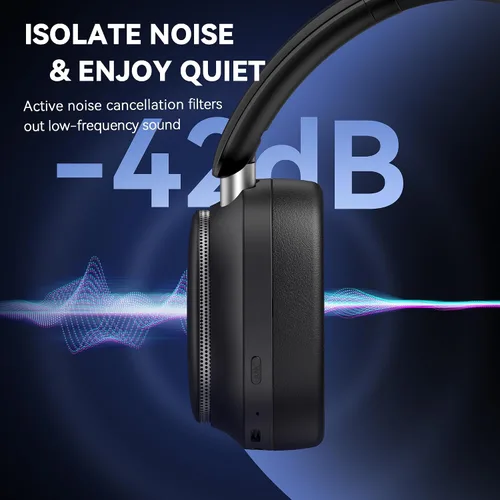 Vista 2 de Pointcinco Auriculares híbridos con cancelación activa de ruido, auriculares inalámbricos Bluetooth 6.0 sobre la oreja, tiempo de reproducción de 50