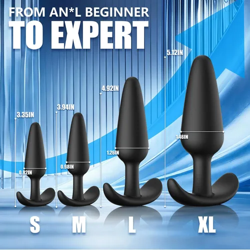 Vista 2 de Kit de entrenamiento de enchufe anal 5PCS silicona Butt Plug Set Negro