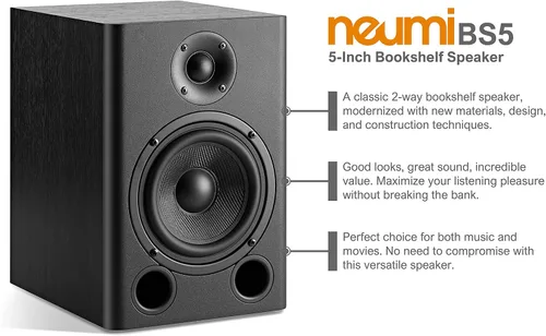 Vista 9 de NEUMITECH NEUMI BS5 - Altavoces pasivos para estantería, woofer de 5 pulgadas, tweeter de 1 pulgada, madera oscura, 1 par