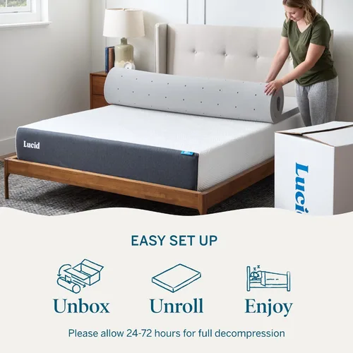 Vista 5 de Lucid Cubrecolchón de espuma viscoelástica con infusión de carbón de bambú de 2 pulgadas - Tamaño Twin - Control de humedad y olor - Ventilado