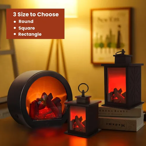 Vista 7 de Ragyzity Faroles LED portátiles sin llama, luz de chimenea con efecto de llama de registro de simulación LED, interruptor táctil, llama