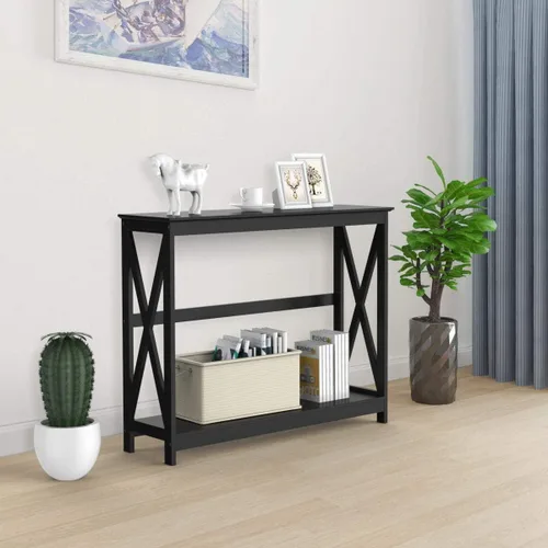 Vista 4 de Yaheetech Mesa de consola grande con diseño de 2 niveles X con estante de almacenamiento, muebles de entrada para sala de estar, color negro
