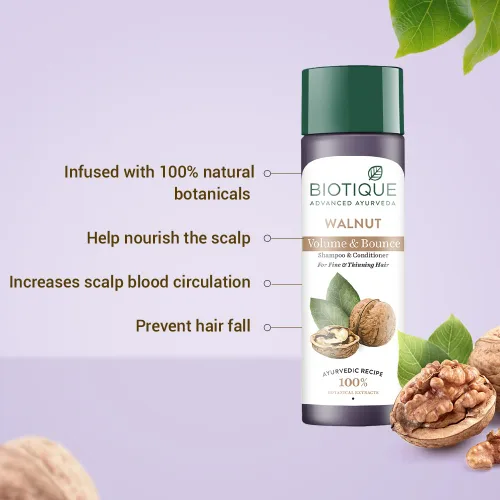 Vista 3 de Biotique Champú voluminizador de corteza de nuez para cabello fino y adelgazante 6.4 fl oz/ 6.42 Oz. I makes hair healthy, sedoso, brillante and