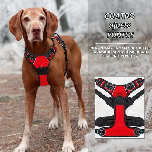 Vista 6 de BARKBAY arnés para perro sin tirones con clip frontal, resistente y reflectante, asa de control fácil para paseos de perros grandes (rojo, L)