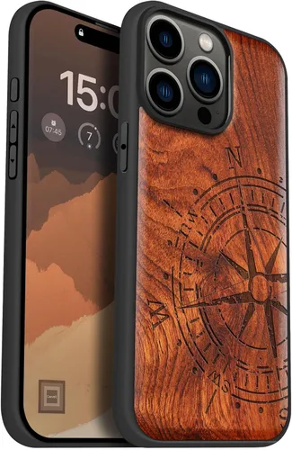 Vista 12 de Carveit - Funda de madera para iPhone 15 Pro Max, la clásica bandera americana, color cereza Magnetic iPhone 15 Pro Max Case Compatible with