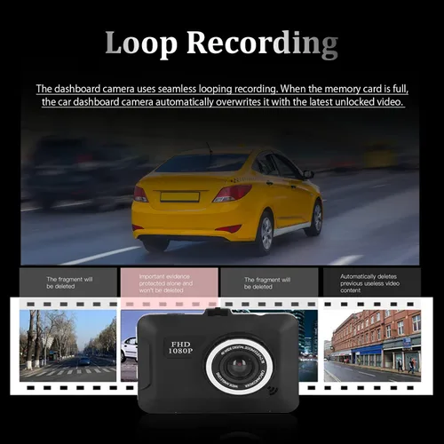 Vista 3 de Dash Cam, cámara de tablero inteligente de 1080P, cámara frontal y trasera con detección de movimiento, grabación en bucle, sensor G, modo