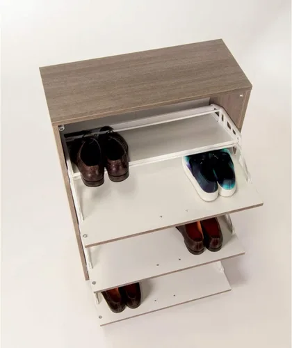 Vista 5 de Sarmog A763-Clear Elm Shoe Rack Collection Zapatero con 3 puertas plegables de doble profundidad, olmo transparente