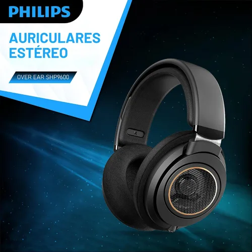 Vista 3 de Philips SHP9600 - Audífonos con cable, ajuste cómodo, parte trasera abierta, controladores Neodimio de 50 mm (SHP9600/00)