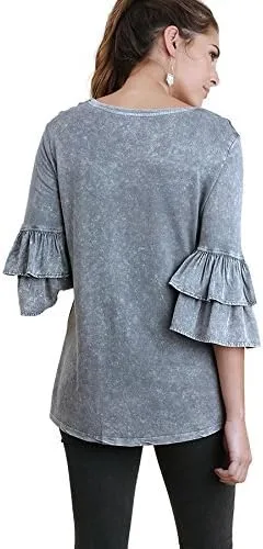 Vista 3 de Umgee - Túnica de manga acampanada con volantes para mujer