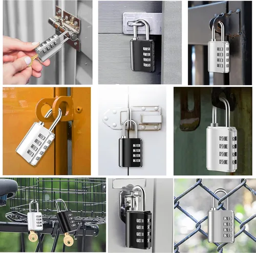 Vista 6 de Candado de combinación de 2 piezas, cerradura de contraseña de 4 dígitos con llave, 2 tipos de modo de desbloqueo, cerradura de puerta impermeable