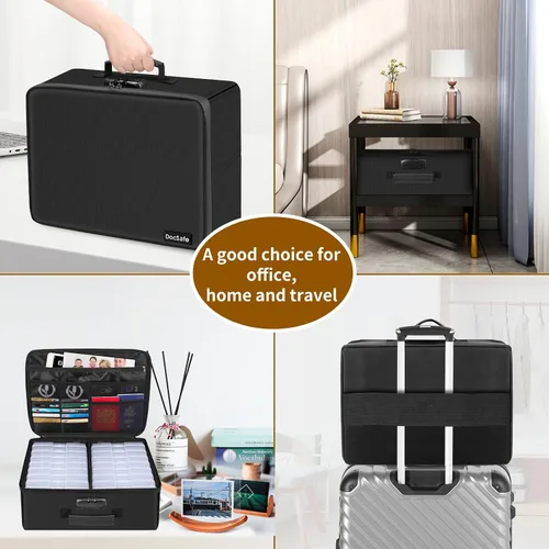 Vista 7 de DocSafe - Caja de almacenamiento de fotos con cerradura, caja organizadora de fotos ignífuga con 16 fundas interiores de 4 x 6 pulgadas Transparente