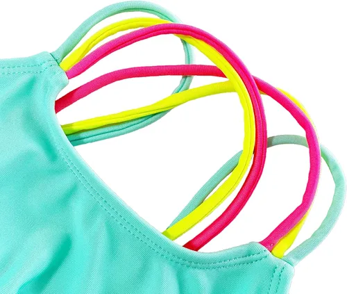 Vista 3 de M2C Conjunto de bikini de dos piezas para niñas con tirantes cruzados, Arco iris