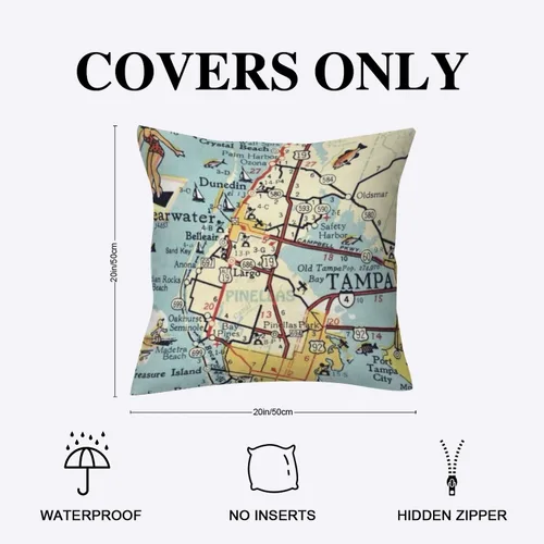 Vista 2 de Pinellas County Florida Map - Fundas de almohada para exteriores, impermeables, de 20 x 20 pulgadas, fundas de cojín decorativas para exteriores