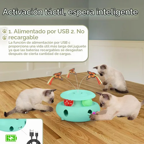 Vista 4 de Juguetes interactivos 3 en 1 para gatos de interior, color azul