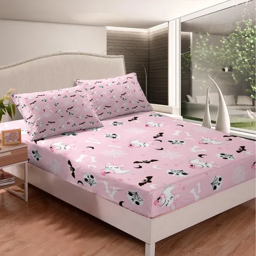 Vista 10 de Feelyou Juego de sábanas bajeras de Halloween tamaño individual, juego de sábanas decorativas de Halloween para niños y adultos (sin sábana encimera)
