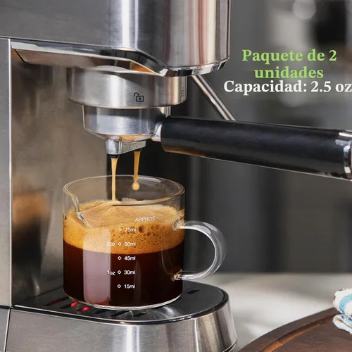 Vista 3 de Mfacoy Paquete de 2 tazas medidoras, tazas de espresso de 2.5 fl oz con asa, vasos de chupito de espresso con boca en forma de V, accesorios
