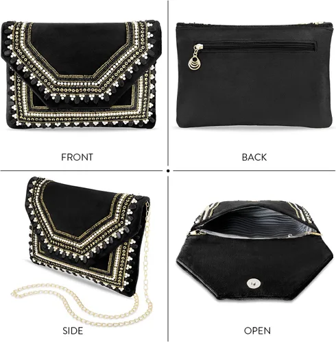 Vista 4 de Aheli Bolso de mano para mujer, bolso de novia para casual, correa desmontable, bolsa de noche