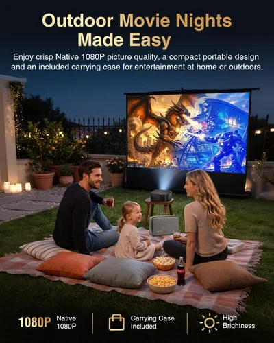 Vista 5 de DBPOWER Proyector inteligente listo para Netflix, proyector nativo 1080P con WiFi 6, Bluetooth y Keystone automático, aplicaciones de transmisión