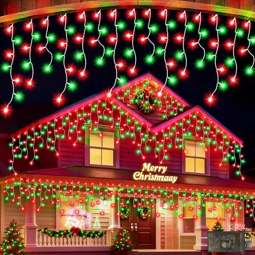 Vista 9 de JXLEDAYY Luces de Navidad superlargas de 1280 luces LED de 131 pies con 240 caídas, enchufables, con 8 modos de decoración de Navidad, para Multi