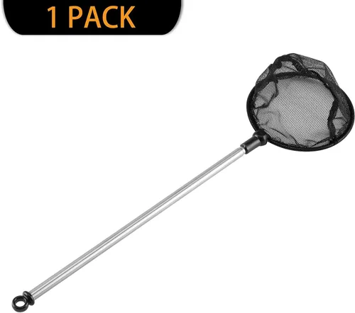Vista 6 de Red telescópica para peces de acuario, red redonda de malla fina para pecera con mango largo extensible (3.5 pulgadas) Fish Tank Nets with