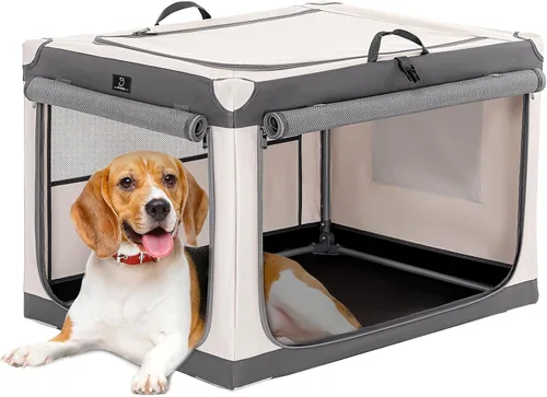 Vista 18 de Jaula suave de 36 pulgadas para perros grandes, perrera de viaje portátil con cremalleras bloqueables, base impermeable, funda lavable, marco