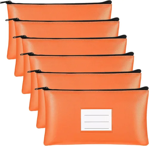 Vista 6 de Paterr 6 bolsas de dinero con cremallera, de piel sintética, bolsa de seguridad para dinero, soporte para recibos, cartera con etiqueta para dinero