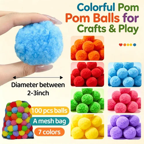 Vista 2 de 100 pompones multicolores, bolas de pompones suaves para manualidades