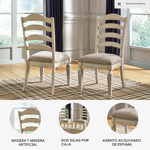 Vista 7 de Signature Design by Ashley Realyn - Juego de 2 sillas de comedor de madera, color blanco