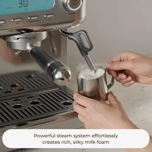 Vista 12 de Máquina de café expreso con molinillo y varita de vapor, acero Plateado