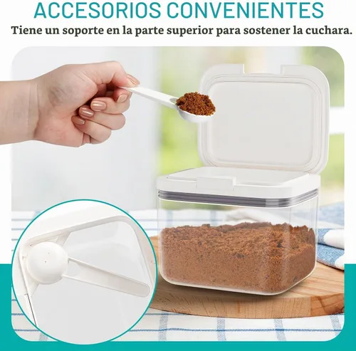 Vista 4 de Contenedor de azúcar moreno hermético, contenedor de almacenamiento de azúcar moreno de 1.3 cuartos (42 onzas/1.2 L) con cuchara, tarro transparente