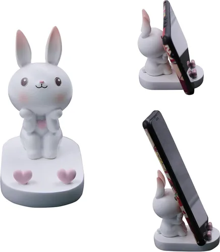 Vista 10 de Lindo conejo teléfono móvil soporte animal Smartphone escritorio soporte para todos los teléfonos móviles Bunny teléfono soporte escritorio ornamento