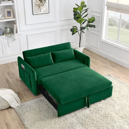 Vista 17 de Sofá cama convertible de terciopelo con respaldo ajustable y enchufe USB, sofá cama extraíble multiposición tamaño individual con 2 almohadas