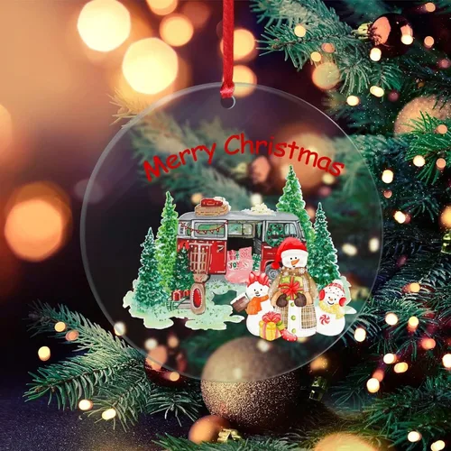 Vista 10 de Adorno de recuerdo divertido para campamento, árbol de Navidad, muñeco de nieve, adorno transparente para cámper, regalo de Navidad, Navidad, hogar