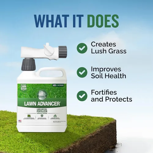 Vista 2 de Turf Titan Lawn Advancer - Fertilizante líquido de acción rápida para césped (32 onzas) con pulverizador de extremo de manguera, potenciador