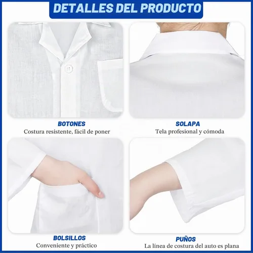 Vista 2 de Tarpop Kit de disfraz de laboratorio para niños, abrigo de médico, gafas, tarjeta de identificación para proyectos, disfraz de científico