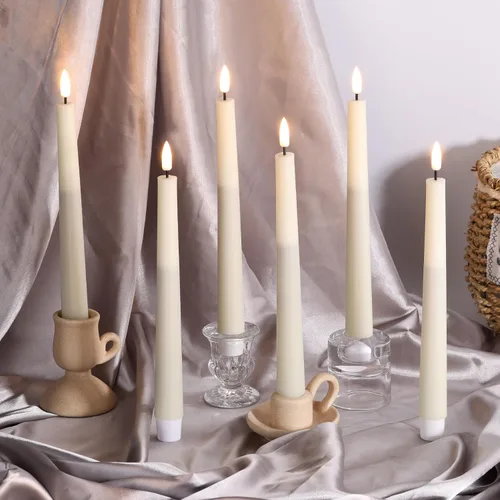 Vista 4 de Velas de mecha sin llama color marfil con control remoto, velas de cera LED parpadeantes operadas a batería, juego de 6 unidades Candelabros LED