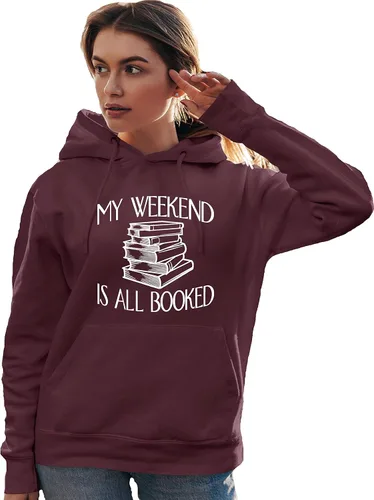 Vista 14 de Go All Out My Weekend Is All Booked Funny Book Reading Lover - Sudadera con capucha para hombre y mujer Negro