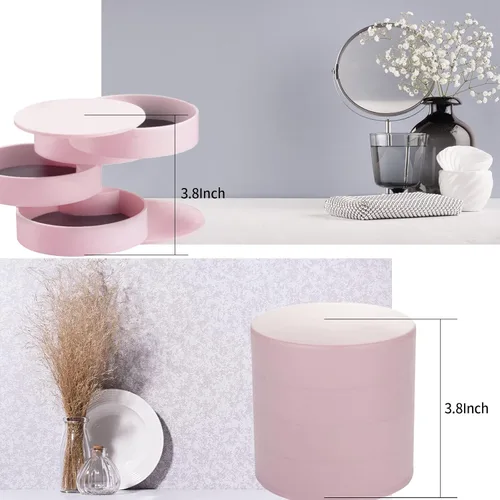 Vista 2 de Keismodye - Organizador de joyas pequeño organizador de joyas para aretes o anillos caja giratoria de 4 capas con tapa para pulseras rosa