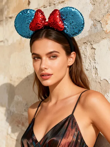 Vista 2 de A Miaow Diadema de Orejas de Ratón Negro 3D con Lentejuelas MM Purpurina Mariposa Hebilla para Cabello Suministros del Parque Adultos Mujeres