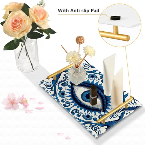 Vista 4 de Bandeja de servir de acrílico de ojo malvado azul, decoración moderna del hogar para dormitorio, baño, cocina, sala de estar, mesa, 7.9 x 11.8