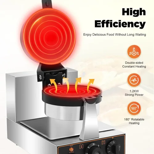 Vista 3 de Máquina eléctrica comercial para hacer hamburguesas, máquina para hacer gofres de helado de 1.2KW, máquina de hornear a presión de acero inoxidable