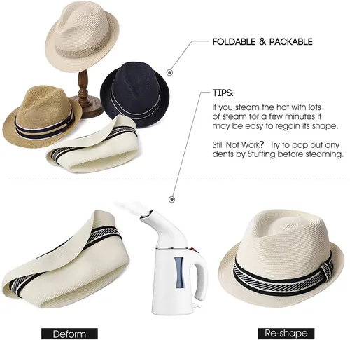 Vista 5 de Fancet Sombrero de Paja Pajarita Fedora Panamá Sol Verano Playa Sombrero Cubano Trilby Hombres Mujeres 21.7-24.0in