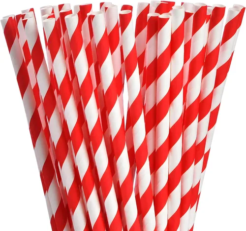 Vista 14 de ALINK 100 Black Striped Paper Straws, 7.75 in Black and White Straws Rayas negras
