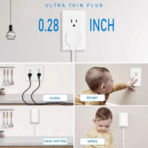 Vista 3 de Corrector de salida ultrafino con cable de extensión de enchufe ultra plano de 3 pies, corrector de cubierta de toma, 5 salidas de CA, 1875 W