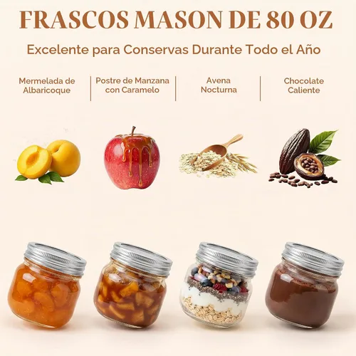 Vista 6 de CycleMore 24 tarros de vidrio transparente de 8 onzas con tapas separables de plata regulares, tarros redondos de 8.5 fl oz para especias para miel